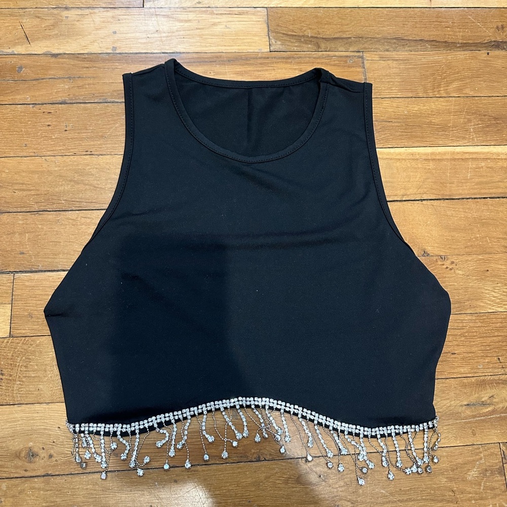 Black Beaded Crop Top Womens Shimmer top